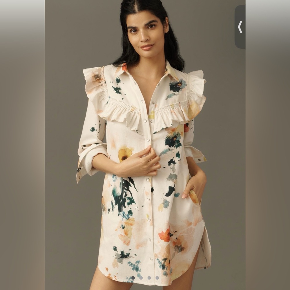 Floral Ruffle Button-Up Blouse - Picture 1 of 3